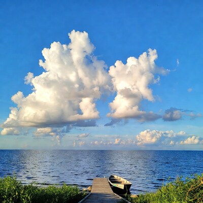 Wooden pier with boat on lake