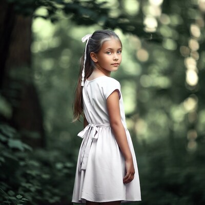 Girl in white dress in forest