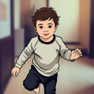Cartoon boy running barefoot