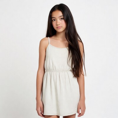 Asian girl in white slip dress