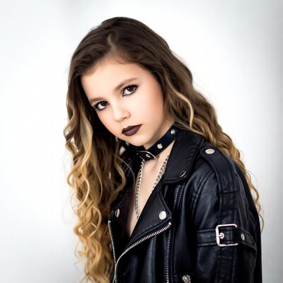 Teen girl in leather jacket choker