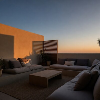 Modern Outdoor Lounge at Sunset