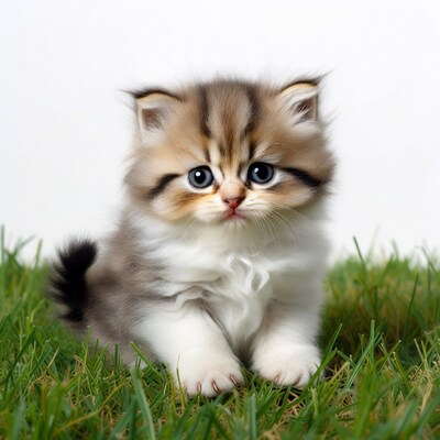 Cute British Shorthair kitten on grass