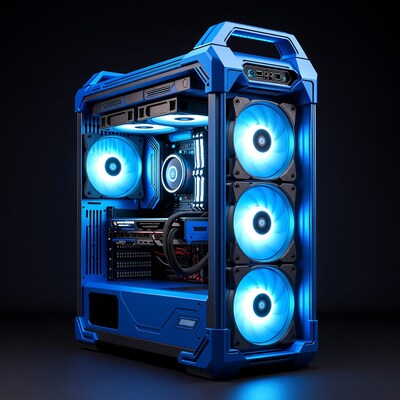 Blue Gaming PC with Cyan RGB Fans