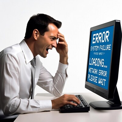 Man frustrated by computer error screen