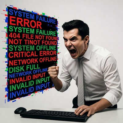Frustrated man yelling at computer error