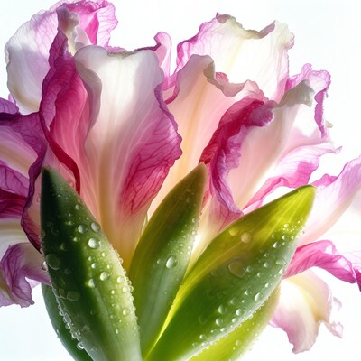 Pink Iris Flower with Dew Drops