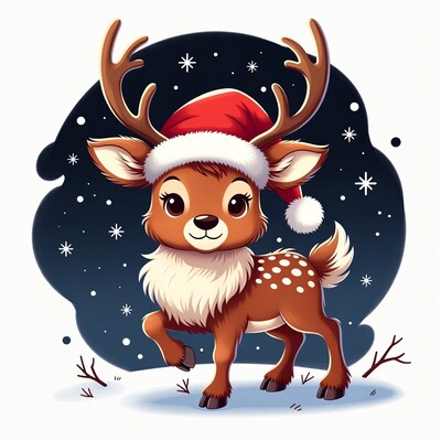 Cute Reindeer Wearing Santa Hat