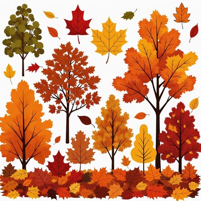 Autumn Trees and Falling Leaves Illustration