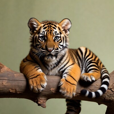 Baby tiger lounging on branch