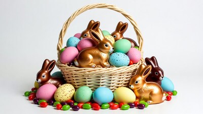 Easter Basket with Chocolate Bunnies and Eggs