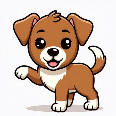 Cute cartoon puppy waving paw