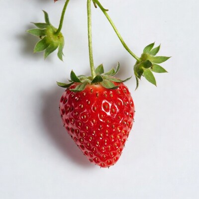 Ripe Strawberry with Green Leaves
