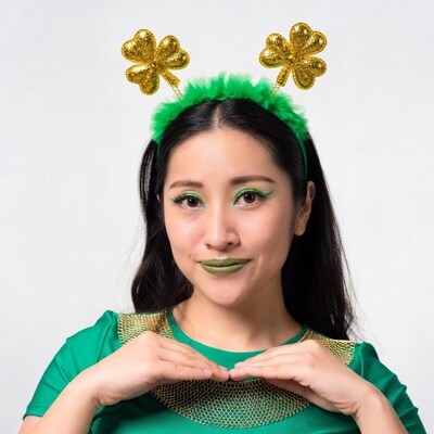 Asian woman in shamrock St. Patrick's headband