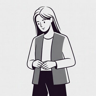 Woman clasping hands in vest
