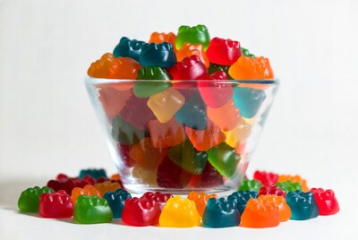 Colorful Gummy Bears in Glass Bowl