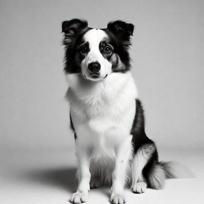 Border Collie sitting on gray background