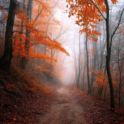 Foggy Autumn Forest Path
