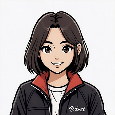 Anime girl in black jacket smiling