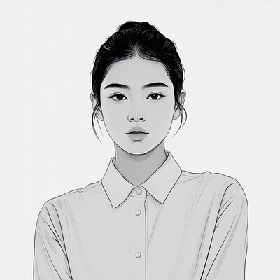 Asian woman in collared shirt illustration