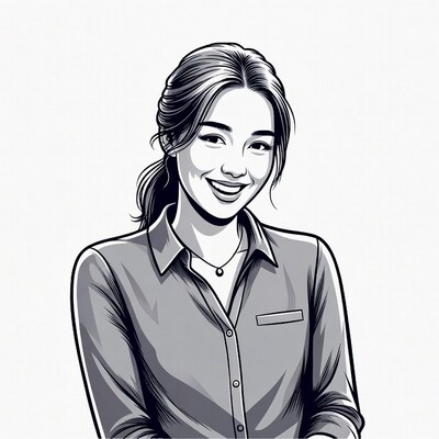 Smiling Asian woman in shirt illustration