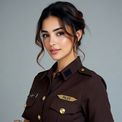 Female Pilot in Brown Uniform