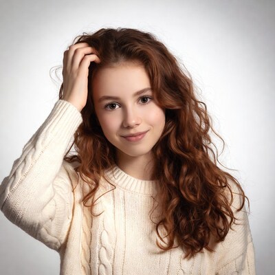 Teen girl scratching head in sweater