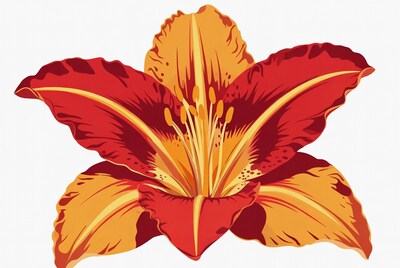 Vibrant Red Orange Lily Flower Illustration