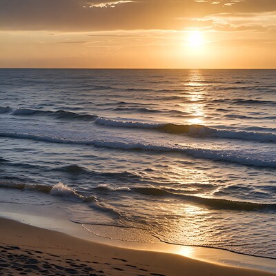Sunset over ocean waves and beach