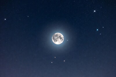 Full Moon in Starry Night Sky