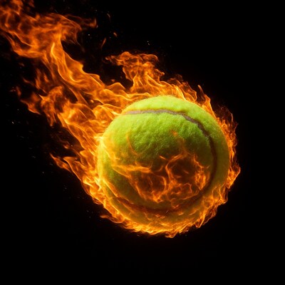 Flaming Tennis Ball on Black Background