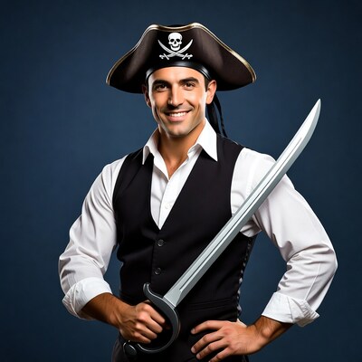 Man in pirate costume holding sword