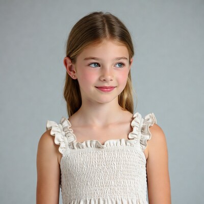 Girl in white ruffled dress