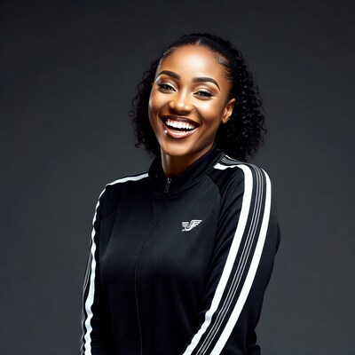 Smiling African-American woman in black tracksuit