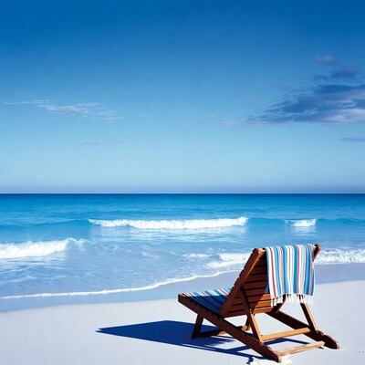 Beach chair with towel on sand