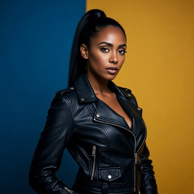 African-American woman in leather jacket