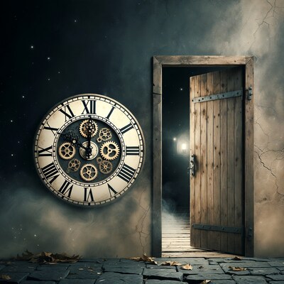 Large Clock Beside Open Door