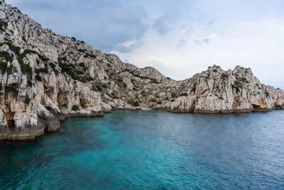 White Cliffs Surrounding Turquoise Sea Cove