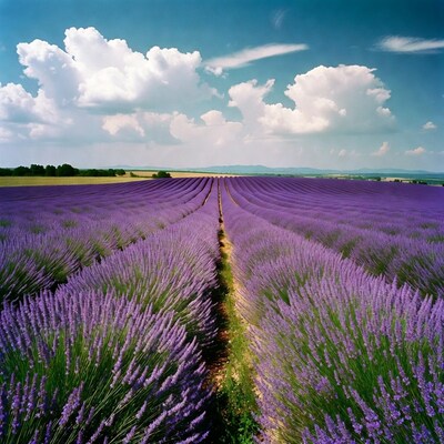Lavender Fields Under Blue Sky