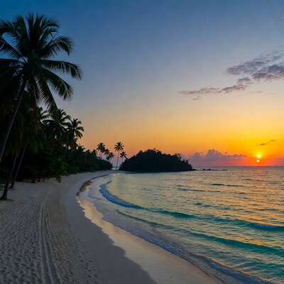 Tropical Beach Sunset with Palms