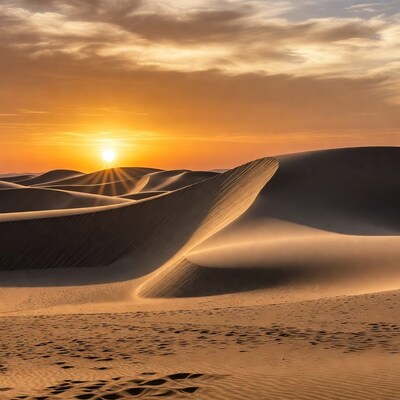 Sunset over sand dunes