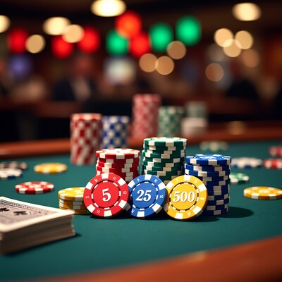 Poker Chips and Cards on Green Felt