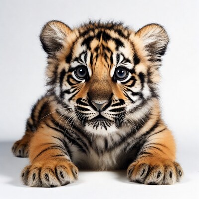 Cute baby tiger on white background