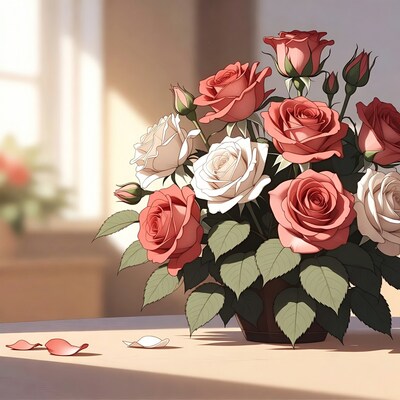 Bouquet of Pink and White Roses