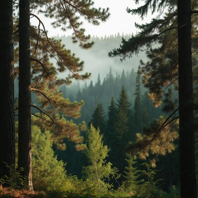Pine Forest with Foggy Valley