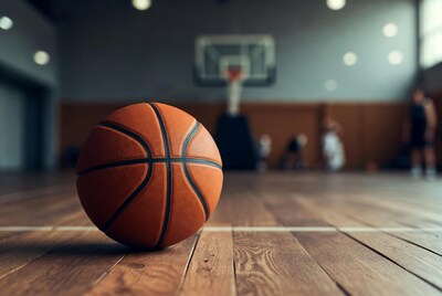 Basketball on Gym Floor