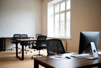 Empty modern office desks and chairs