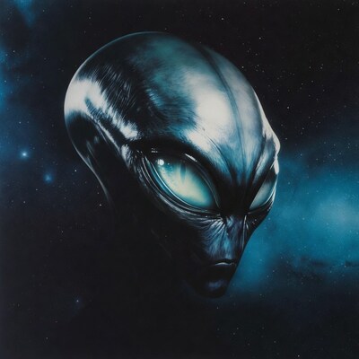 Grey Alien Head in Space