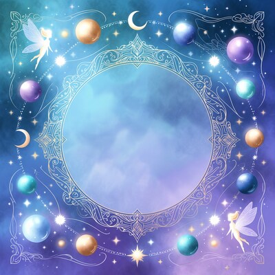 Fairies with Planets and Stars Illustration