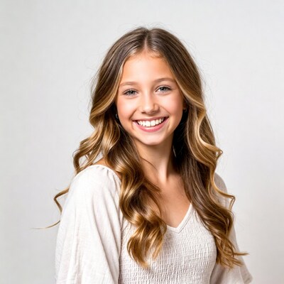 Smiling teenage girl with wavy hair